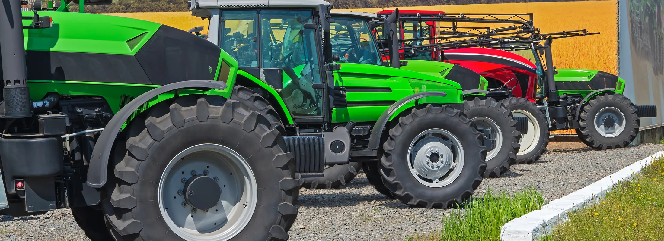 a line of tractors