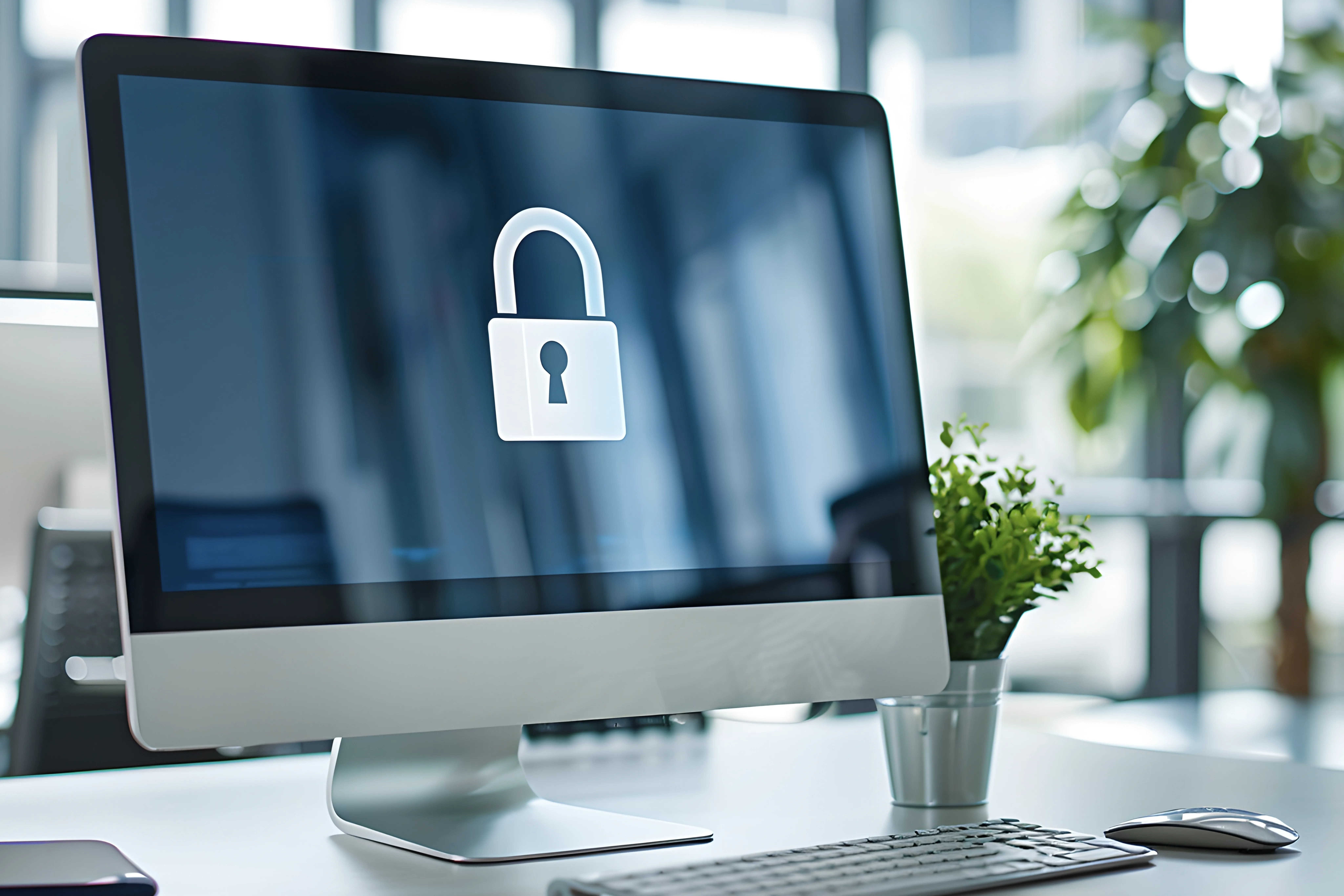 computer monitor with padlock image on screen